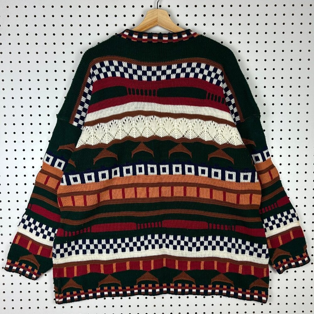 Diana Marco COOGI STYLE Sweater Women's XL Colorful 90s Hip Hop Brown Green Y2K - Picture 4 of 6